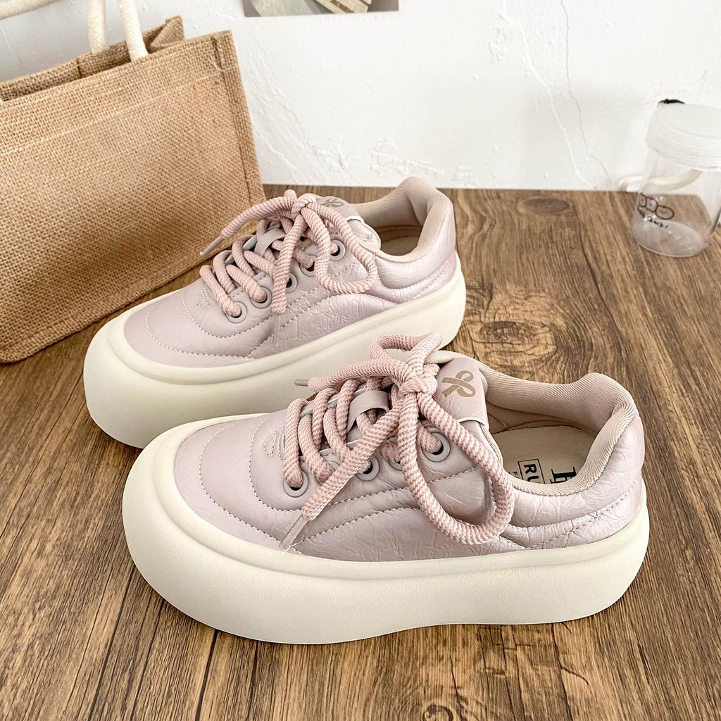 XY-A331 Latex-Innensohle hässlich süß großer Kopf Plateau weiße Schuhe Damen ins2025 neu vielseitig runde Zehe Freizeitschuhe