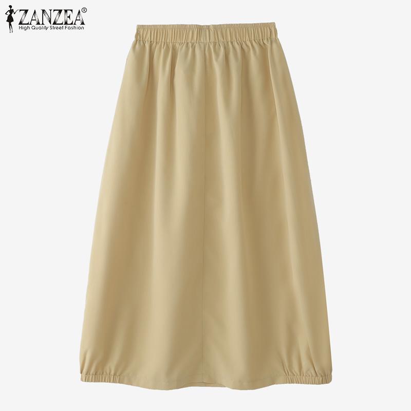 ZANZEA Women Casual Elastic Waist Loose Summer Midi Skirts