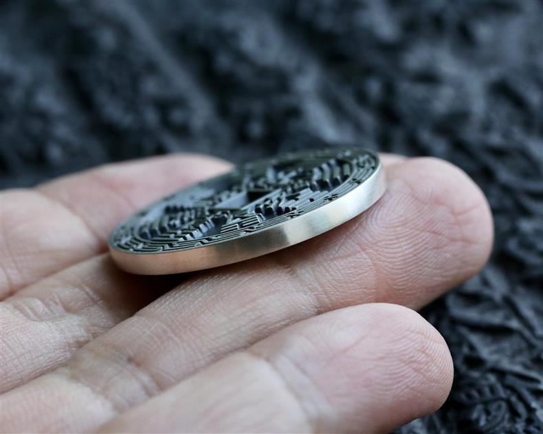 Sterling Silver Mountain Ghost Flower Pendant with Swastika Pattern Engraving, 30mm Coin Design.