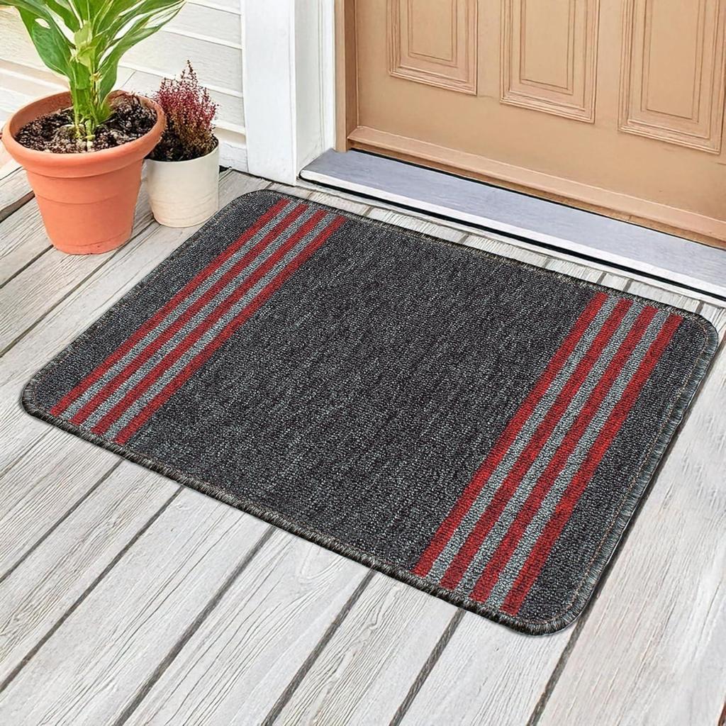 Soft Anti Slip Door Mat Set of 1, Anti-Skid Nylon Bathroom Mats Water Soak, 57 X 37 Cm, Charcoal Black Stripes Design