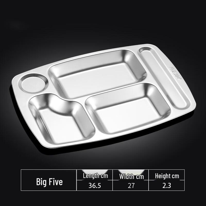 Stainless Steel Five-Compartment Divided Meal Plate