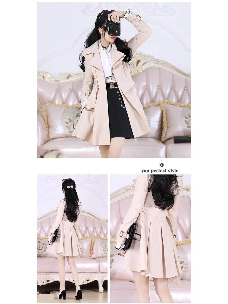 Women's Beige Fleece-Lined Trench Coat: British & Korean Style, Thickened, Long-Sleeved, Mid-Length, Autumn/Winter Warm & Stylish.