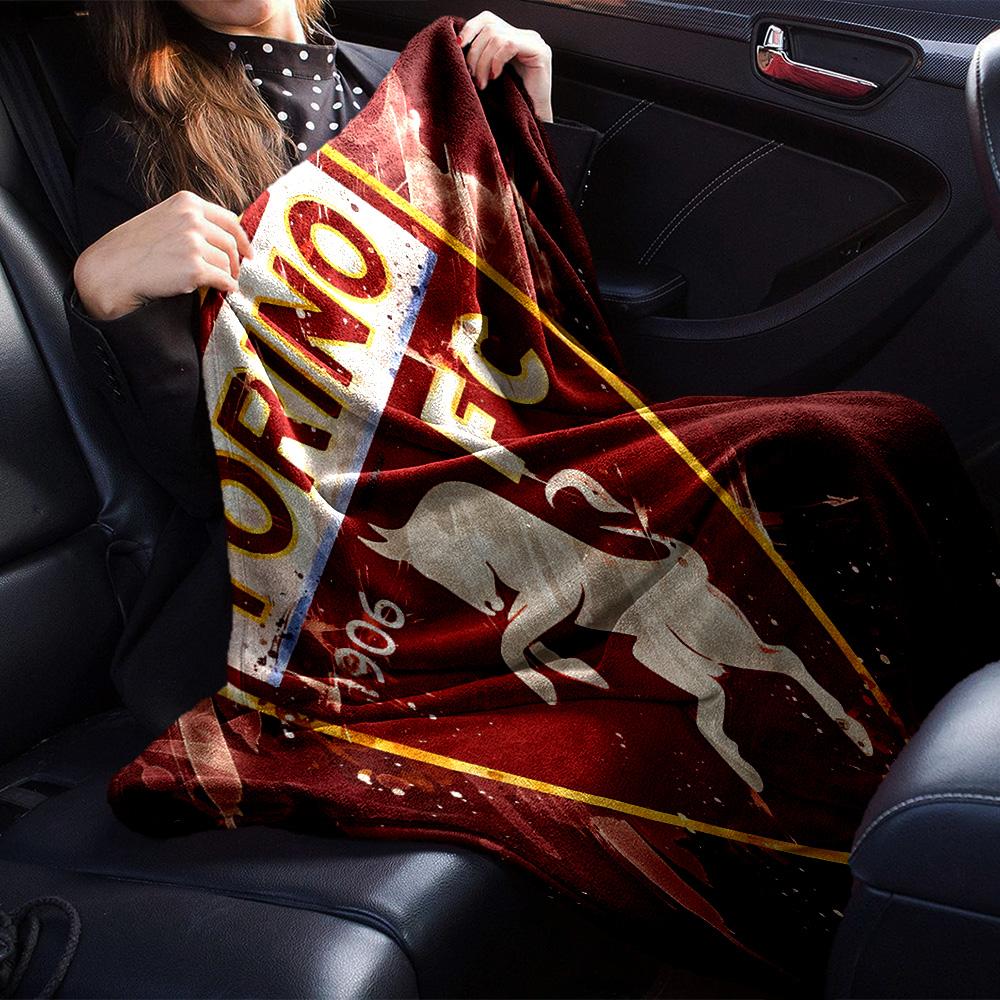 Football Torino Design Flannel Blanket, Soft Polyester, Modern Design, All-Season for Camping, Travel, Gifts for holidays or birthdays