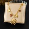 DIEYURO 316L Stainless Steel Golden Sun Totem Flower Crystal Necklace Bracelet Set Lady Trend Fashion Waterproof Jewelry Gift