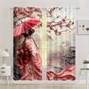 Sada 2 živých japonských gejš jarních závěsů Polyester Design Sakura Hora Fuji Ložnice Venkovní Festivalová Dekorace Okenní Dekorace