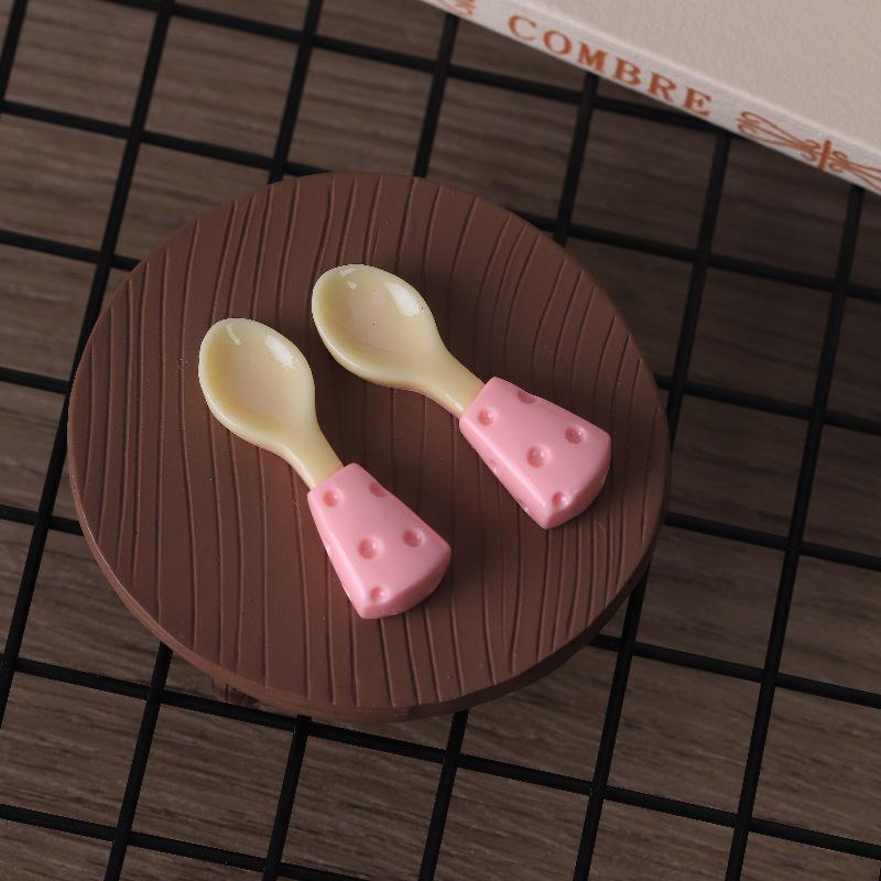 DIY Miniature Cheese Knife & Fork Set with Plate Figurine Keychain Resin Jewelry