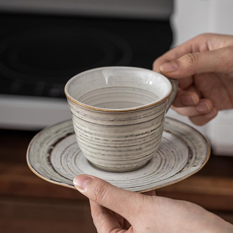 Gray Cup Saucer Ritual Afternoon Tea Coffee Cup Saucer Retro High Value Ceramic Cup Saucer Household Water Cup