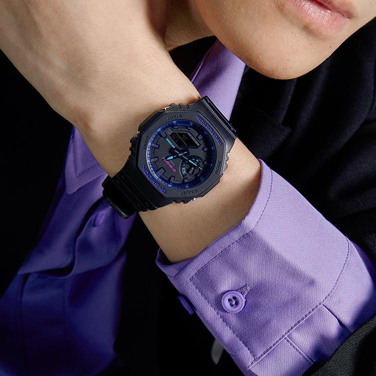 G-Shock City Battle Casual Fashion Trend Shockproof Waterproof Quartz Movement Resin Strap Watch Men watches Black GA-2100VB-1APR