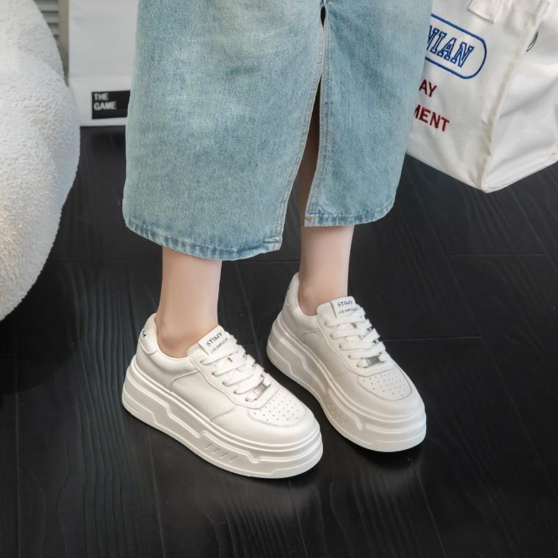 Leather Platform White Shoes Women's Spring and Autumn New Women's Shoes Heightening Muffin Casual Board Shoes