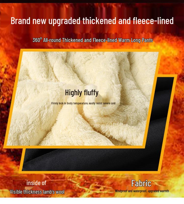 Men's Fleece-Lined Windproof Outdoor Pants with Graphene Knee Pads and Lambswool, Plus Size.