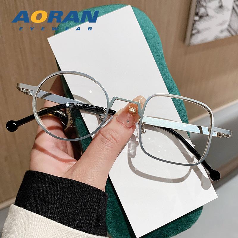 Korean-style metal round small square frame, suitable for prescription myopia glasses, unisex, same style as seen on Xiaohongshu, plain eyeglass Silver frame
