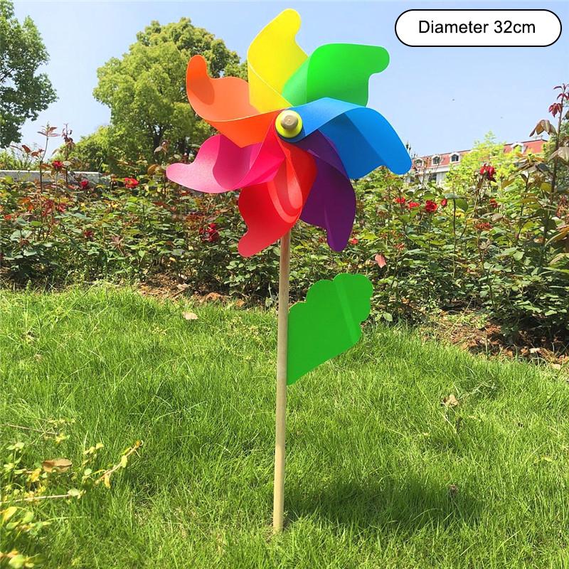 1 Piece 14/18/24/32CM Wooden Pole Seven Leaf Colorful DIY Windmill Garden Yard Party Outdoor Wind Spinner Ornament Kids Toys