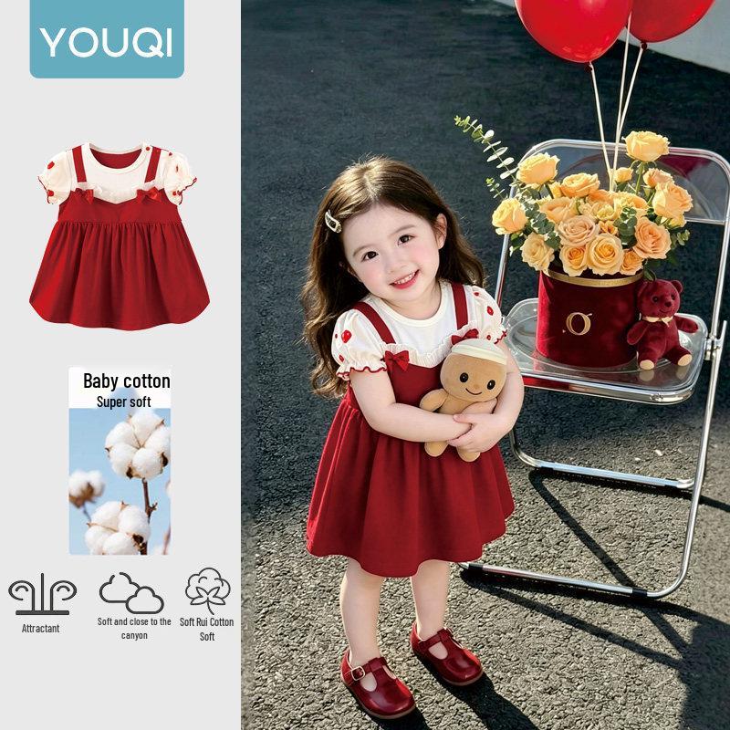 Youqi Baby 2026 Summer Red Cherry Princess Dress for Photoshoots