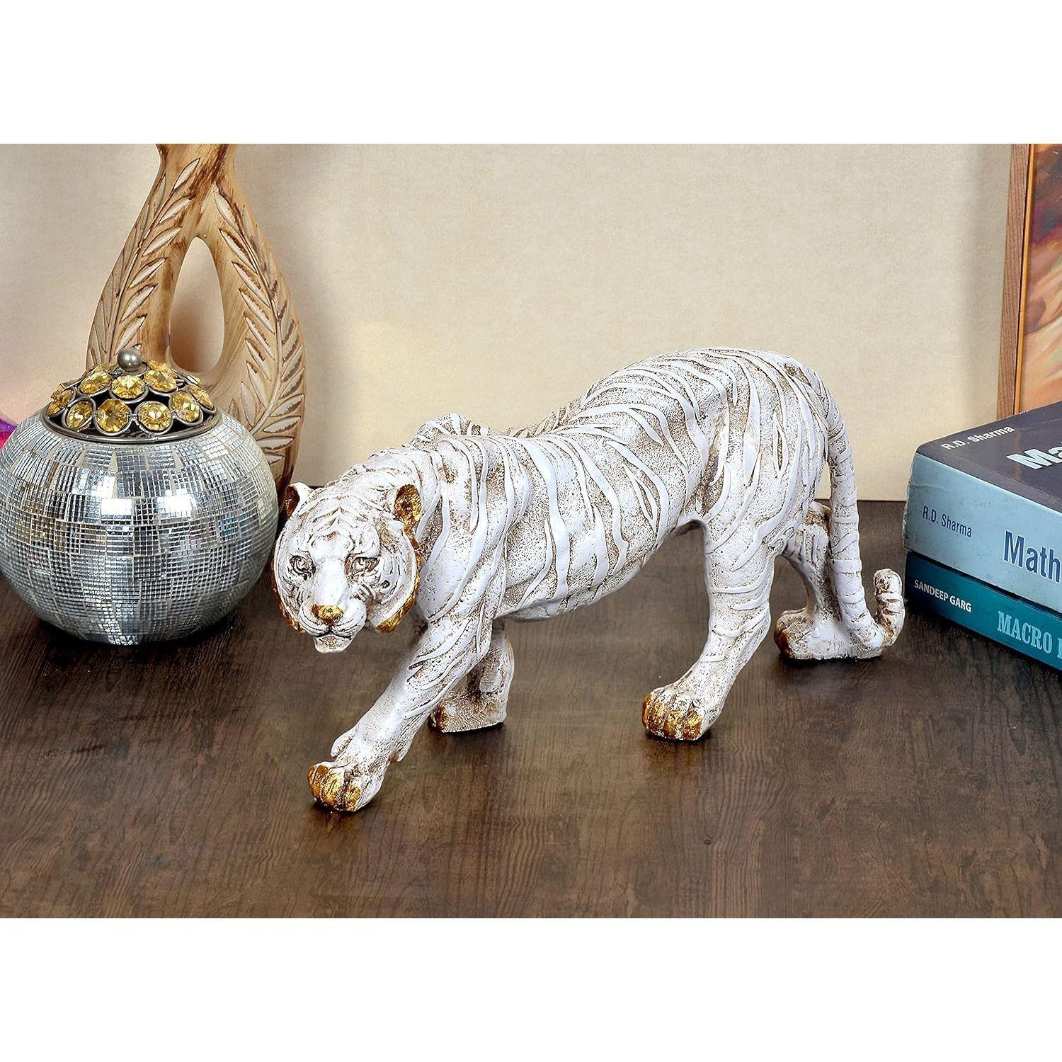 

Статуэтка тигра для декора дома | Изготовленный вручную декоративный экспонат для гостиной, офиса, столешницы | Сувенир в виде животного | Отделка цвета слоновой кости