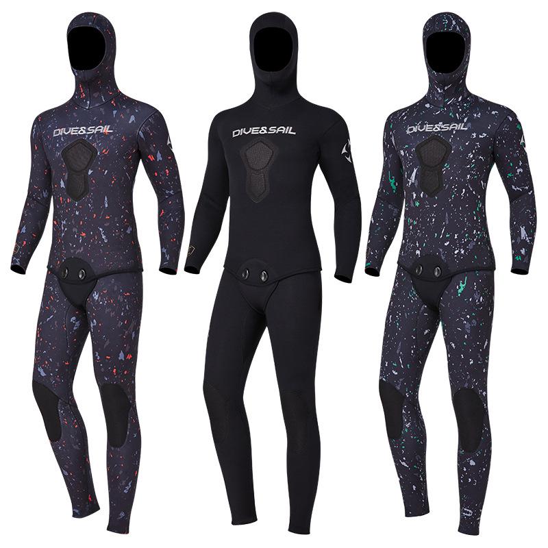 3MM Two-Piece Hooded Wetsuit Set: Long Sleeve Spearfishing, Scuba, Surfing, Snorkeling Suit