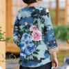 Women's Vintage Print Lace Top With Three-quarter Sleeves Top