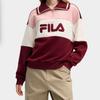FILA Fashion Polo Neck Letter Color Block Retro College Sweatshirt Women sweatshirt Light-Pink Wine-Red F11W519204FWI