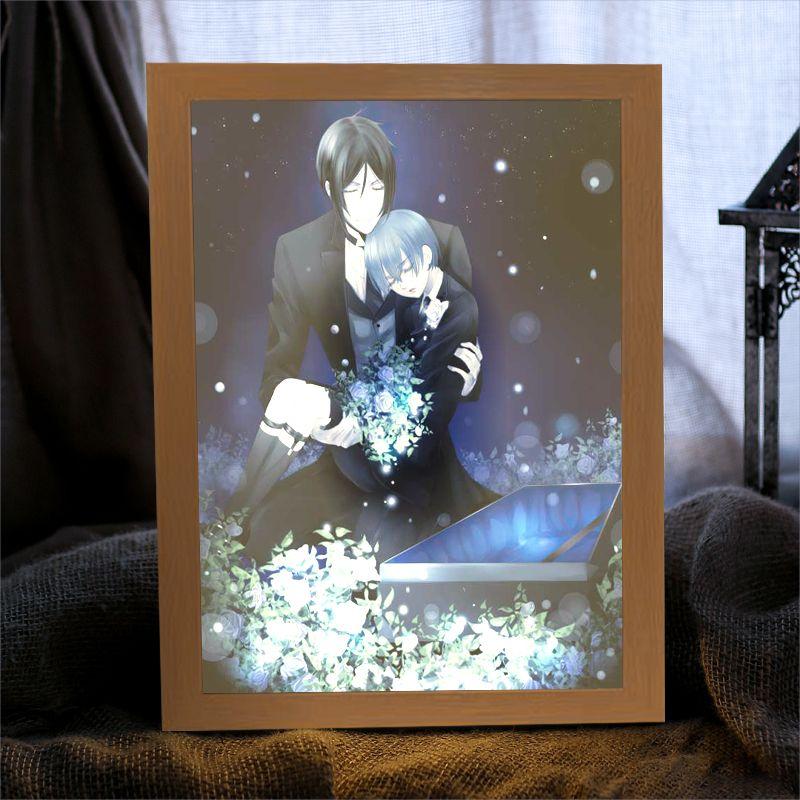 22cm/8.66in Kuroshitsuji Anime Figures 3D Light Painting Sebastian Peripherals Led Night Lamp Table Top Bedroom Collectible Gift