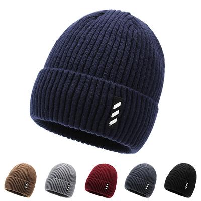 Autumn Winter Men's Thick Wool Hat Turn-Up Outdoor Warm Ear Protection Knitted Hat