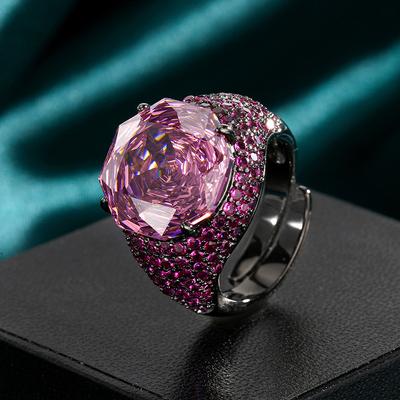 Biżuteria Miedziana Podstawa Pozłacana Imitacja Szlifu Różowego Czarne Złoto Personalizowany Pierścionek Kamień Główny 14Mm
