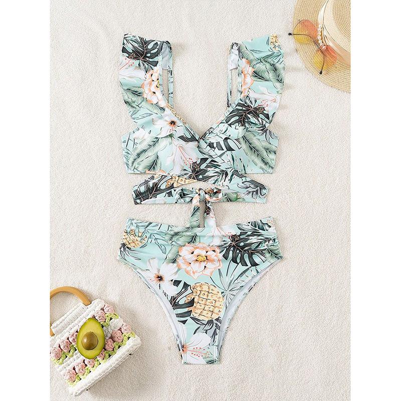 

Print Bikini Women Swimwear Push Up Swimsuit High Waist Biquini Halter Backless Bathing Suit Ruffle Beach Wear Summer XL