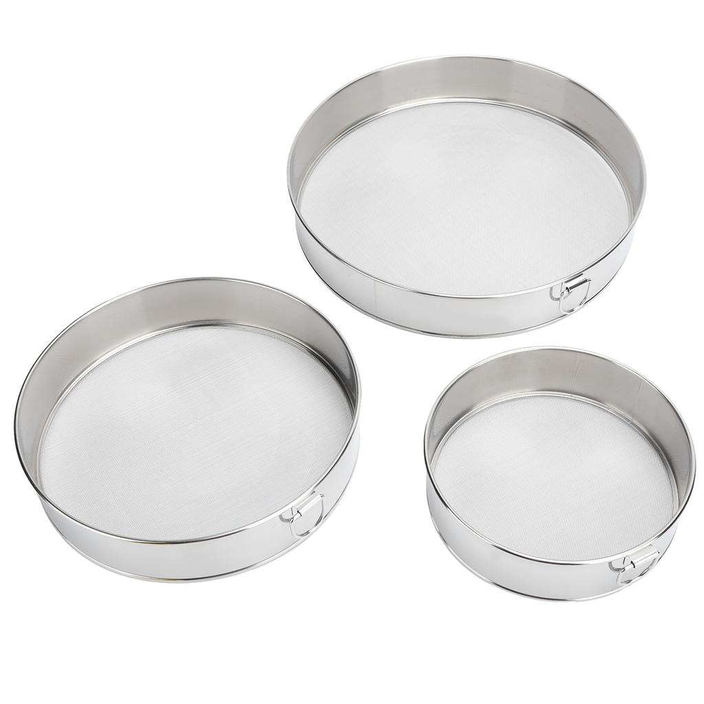 3Pcs Flour Sieve Set 304 Stainless Steel Round Flour Powder Filter Sifter Baking Utensil