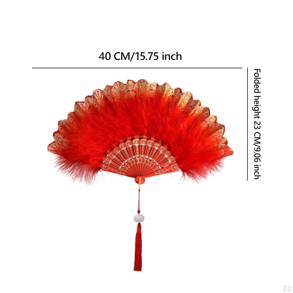 Handheld Folding Fan Pendant Decor Accessories Prop Feather for Prom