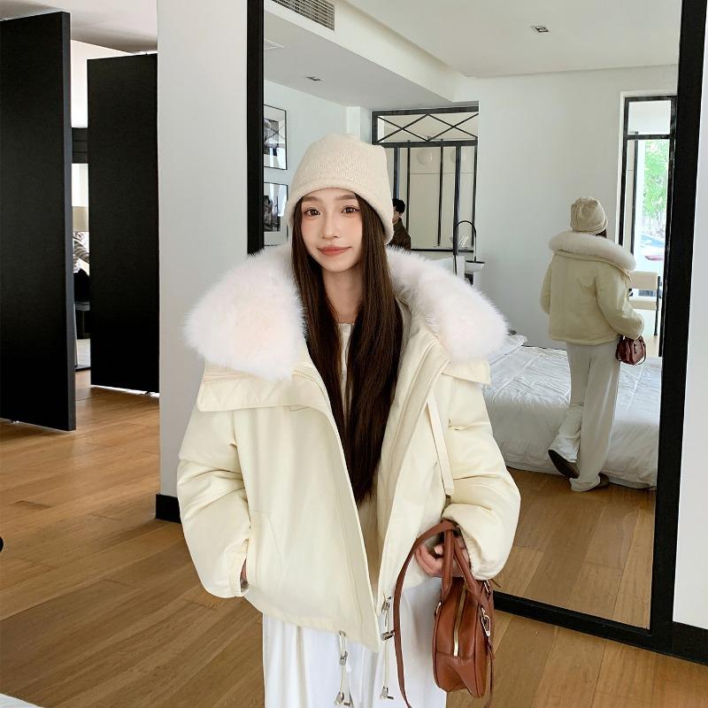 New deerskin velvet big fur collar women's short style loose temperament small pu cotton clothes women's down cotton clothes