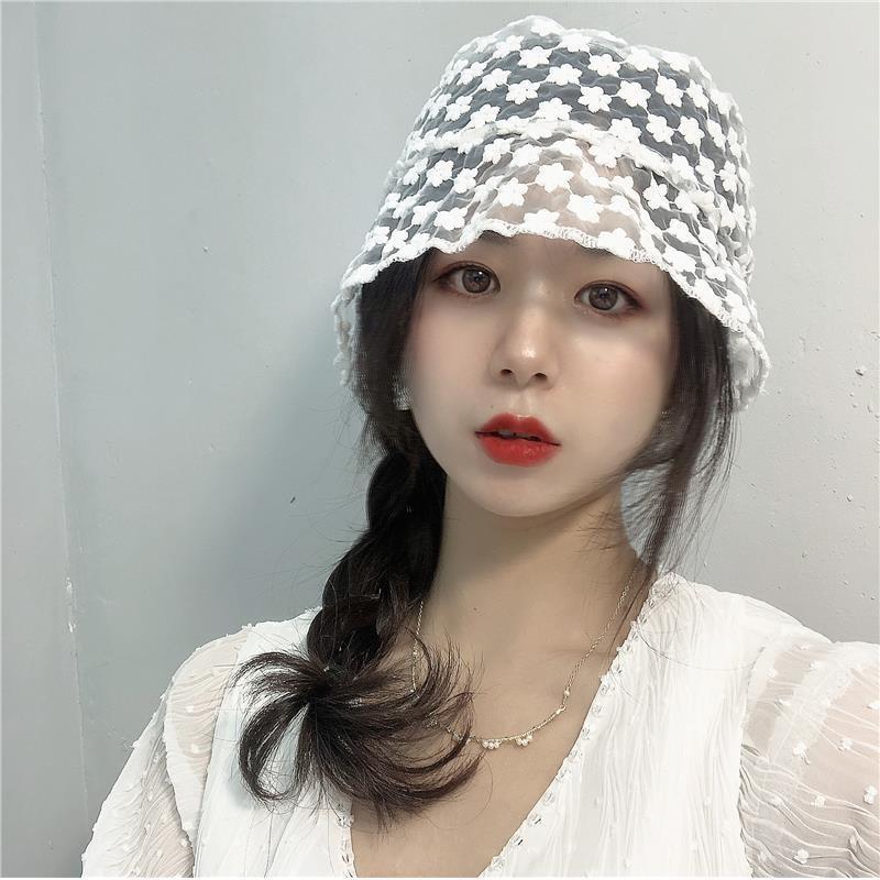 Women's Summer Fisherman Hat Retro Lightweight Floral Embroidery Sun Protection Korean Style Lace Sunshade Basin Hat
