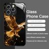 Stylish Eagle Golden Diamond Pattern Tempered Glass Phone Case for IPhone 17 16 Pro Max 15 14 13 12 Mini 11 X XS 7 8 Plus Cover