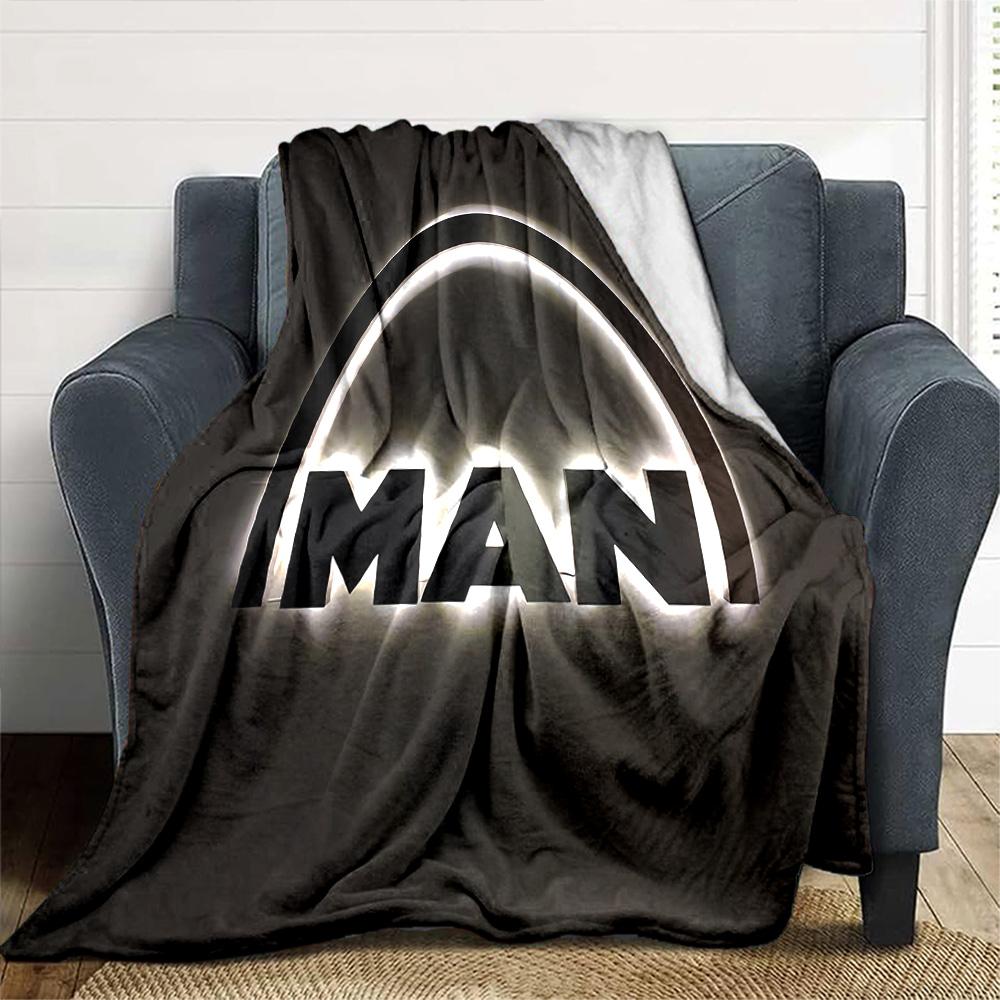Man Logo Flannel Blanket Super Soft Warm Cozy Blanket for Sofa Bed Office Travel All‑Season Home Decor Gift