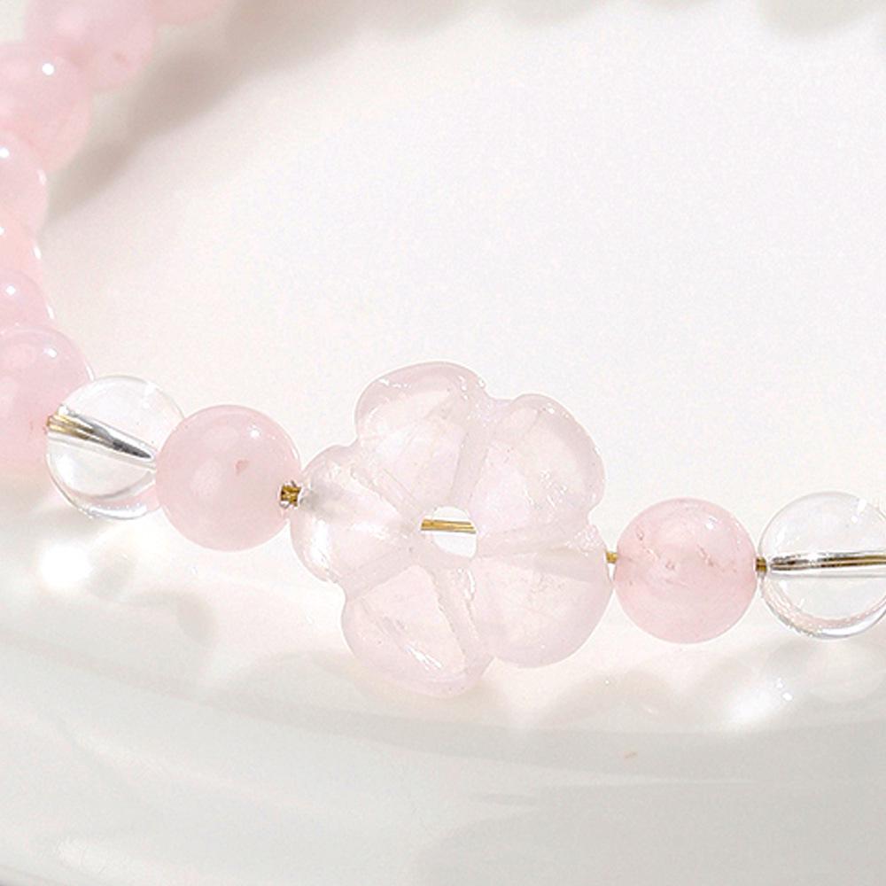 Natural White Rose Quartz Five-Leaf Clover Bracelet for Women - Exquisite Light Luxury Jewelry, Street Style Accessories