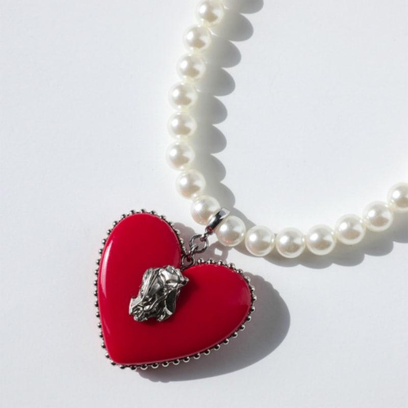 VERRYTASTE Heart Pendant Pearl Necklace - Red