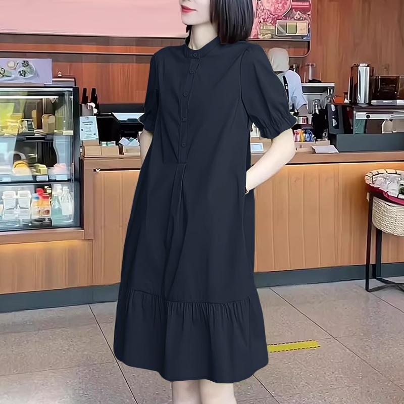 

ZANZEA Женское повседневное летнее платье с коротким рукавом и воротником-стойкой M тёмно-синий