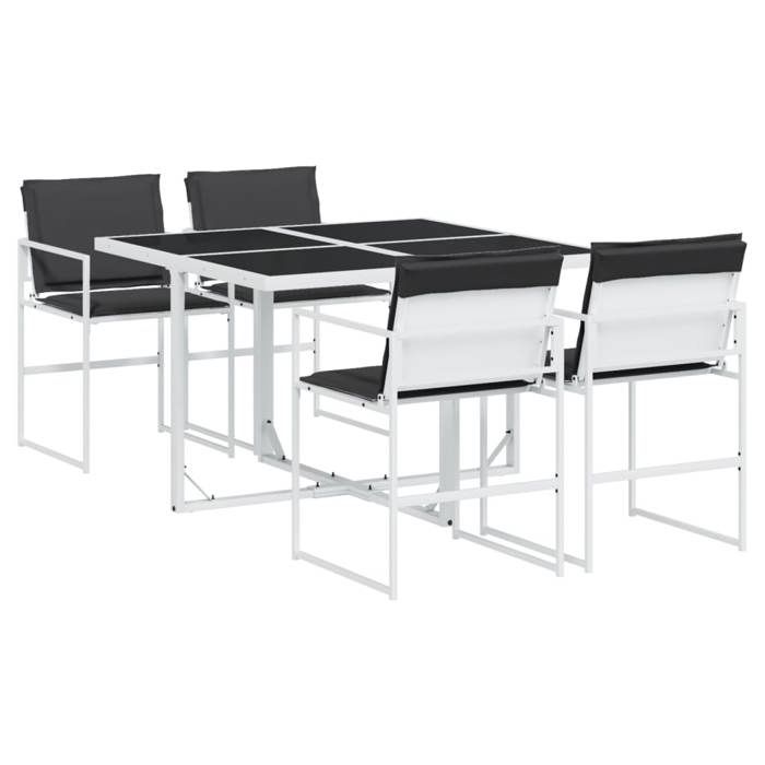 VidaXL Ensemble à manger de jardin avec coussins 5 pcs blanc textilène, ensemble à manger d'extérieur, meuble à manger de 3295103