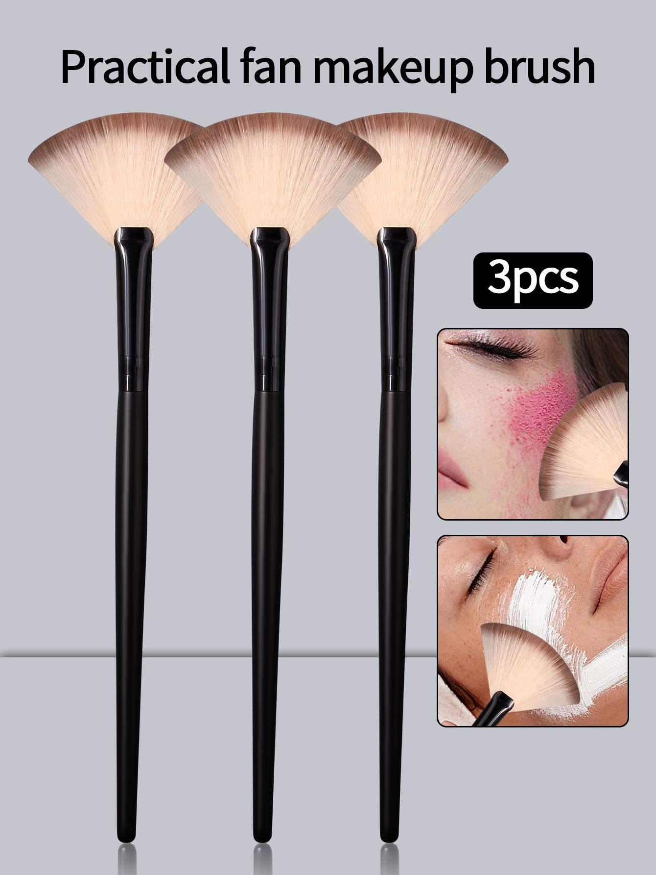 

3 шт. кисть-веер с мягкой щетиной, кисть для макияжа, многофункциональная кисть для хайлайтера, кисть для румян, портативный инструмент для макияжа для начинающих чёрный