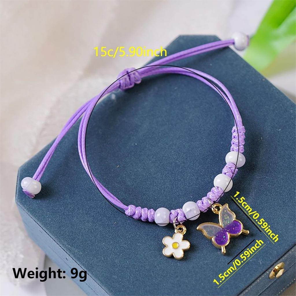 Bohemian Butterfly Flower Bracelets For Women Girls Handmade Purple Blue Pink Beads Braided Rope Chain Bracelet Bangles BFF Gift