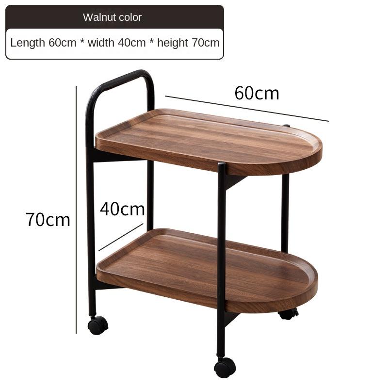 Nordic Corner Table Movable Tea Table Small Wheel Walnut Solid Wood Trolley Bedside Table Furniture Coffee Table Tray Simple