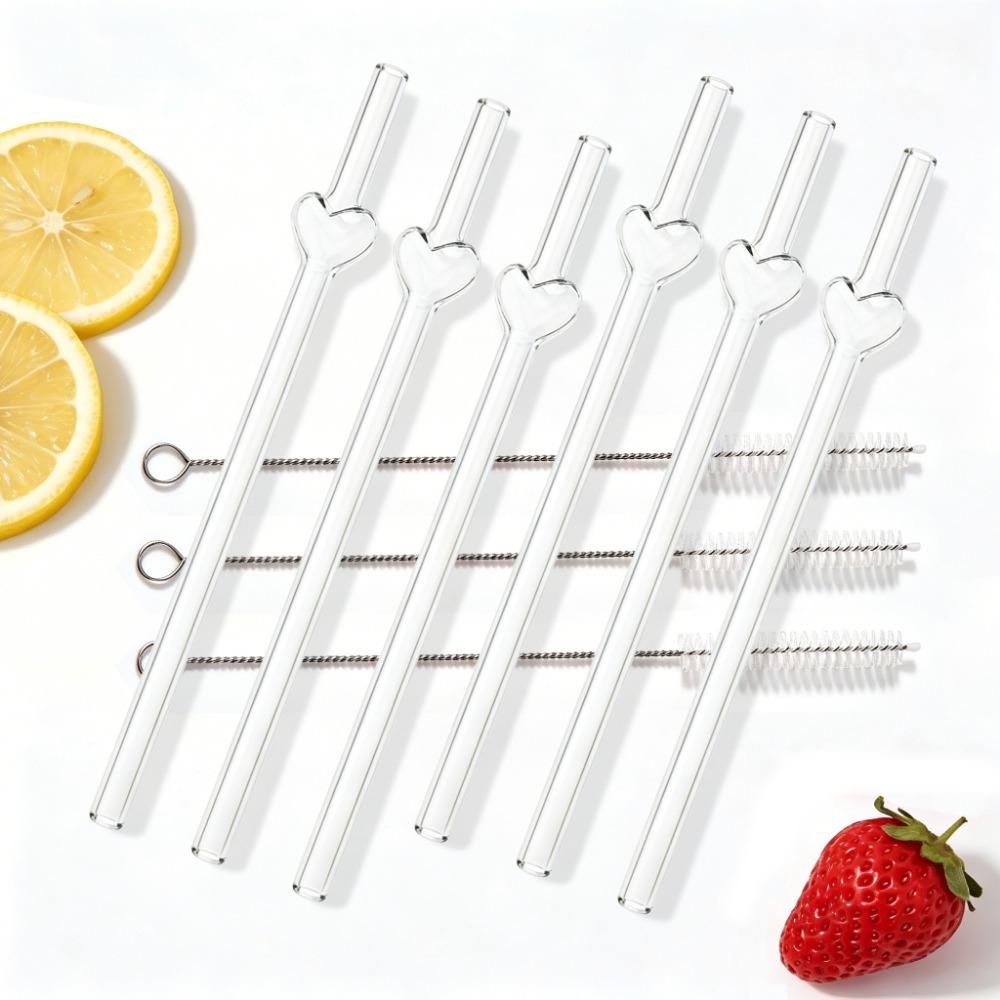 

6Pcs Glass Straws Shatter Resistant, Colored Glass Straws with 3 Cleaner Brush for Beverages Coffee Juice Cocktail Teas прозрачный