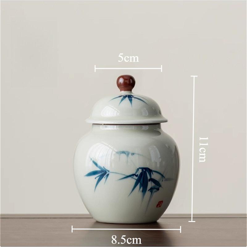 

1pc Ceramic Tea Storage Jar Chinese Moisture-proof Sealed Jar Tea Box with Lid Hand Drawn Storage Container Household Items