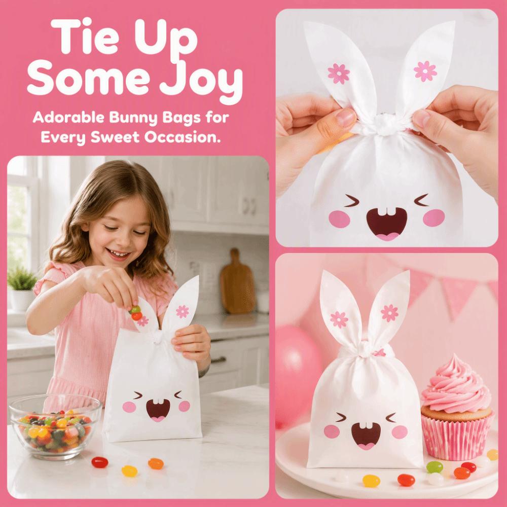 50PCS Bunny Sheep Mouse Print Treat Bags Long Ear Snack Packaging Bag  Easter Party Favor