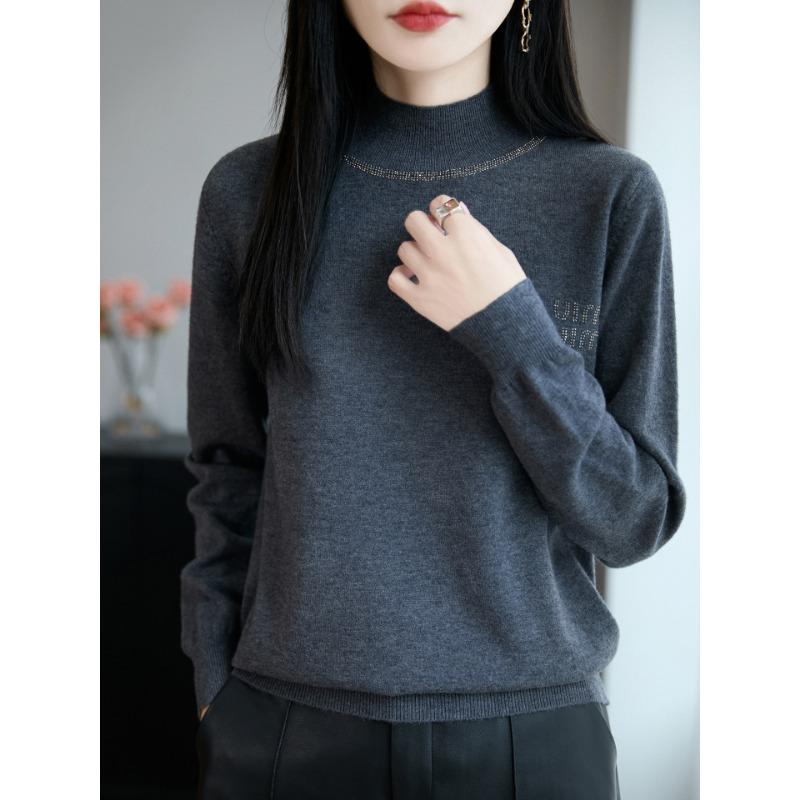 DAFIFY Damenmode, lässig, Herbst/Winter, einfarbig, mit langem Ärmel, halber Rollkragenpullover