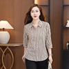 Women's Slimming Striped Cotton Shirt - Petite 7-Sleeve Professional Style for Spring, Summer, or Autumn 2025