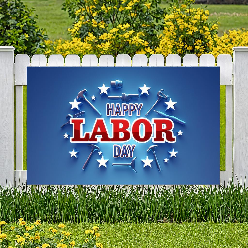Occasion Banner Lightweight Labor Day Banner Wrench Graphic Special Event Decor for Office Decoration Community Event