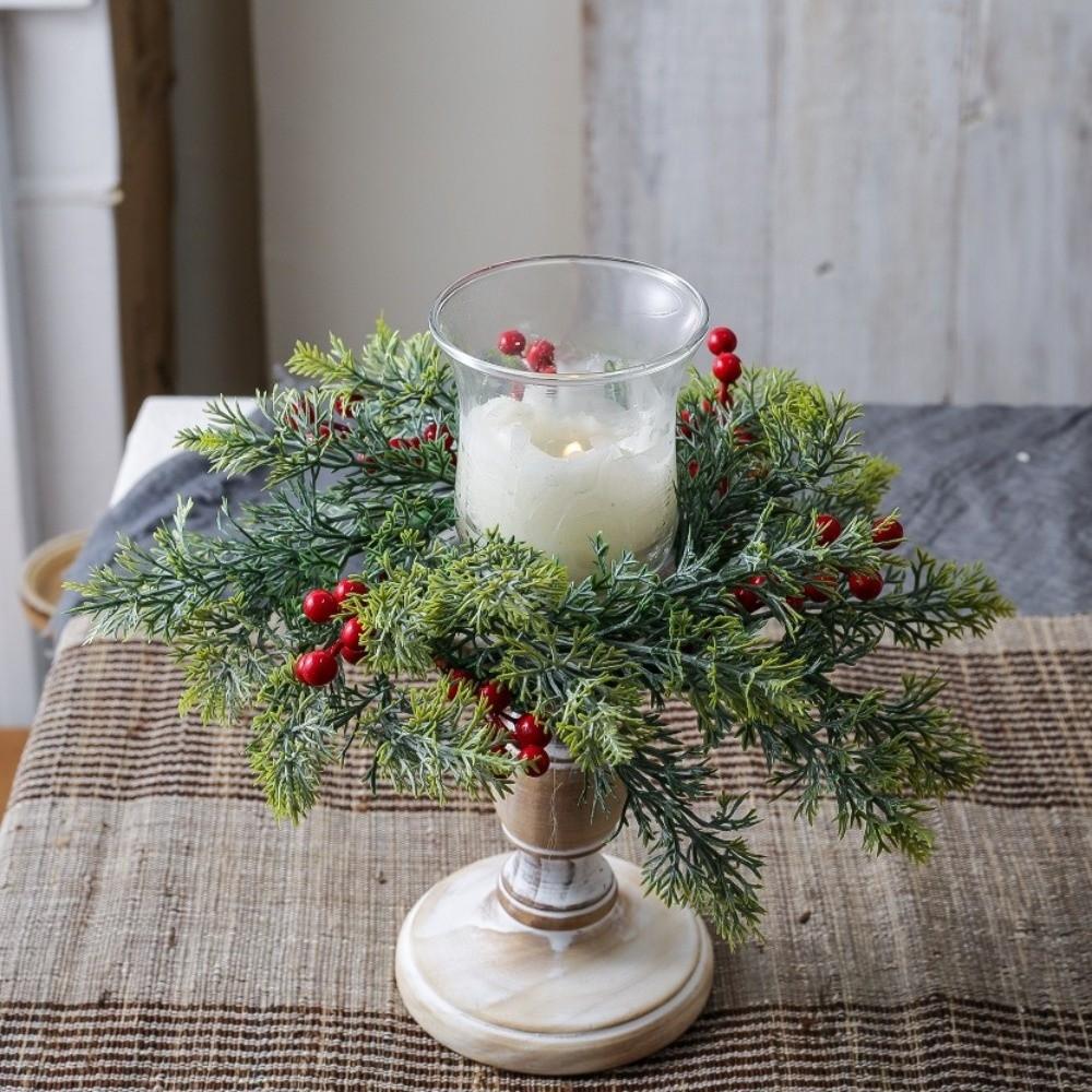 Artificial Christmas Candle Rings with Red Berry Christmas Table Decoration Candle Holder Rings Plastic Small Xmas Candle Wreath