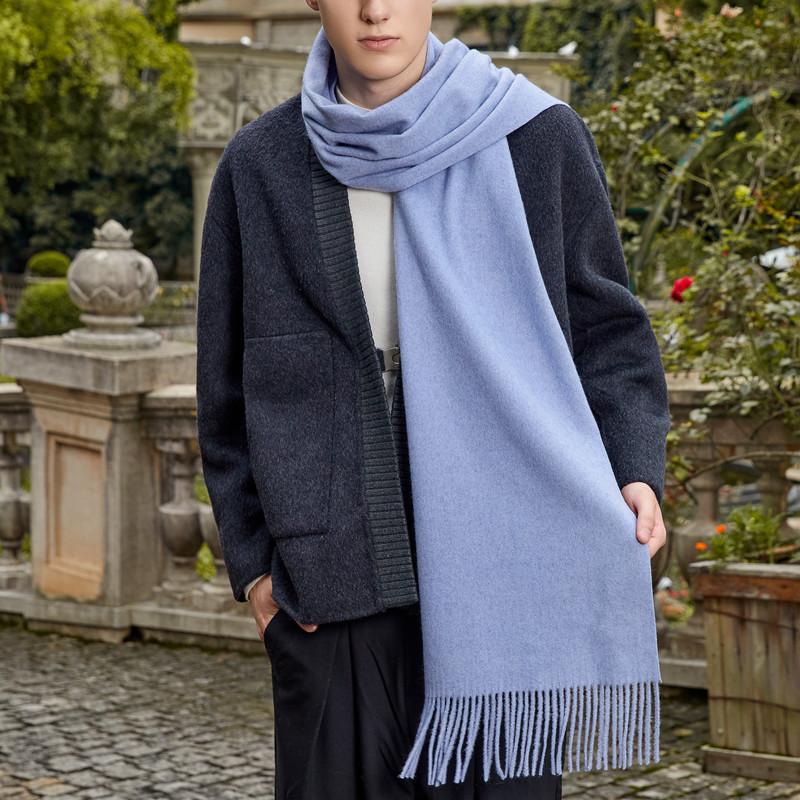 Classic Simple Solid Wool Blend Scarf Women Men Fall Winter High Quality Woolen Shawl Thick Warm Tassel Muffler Female Male Wrap