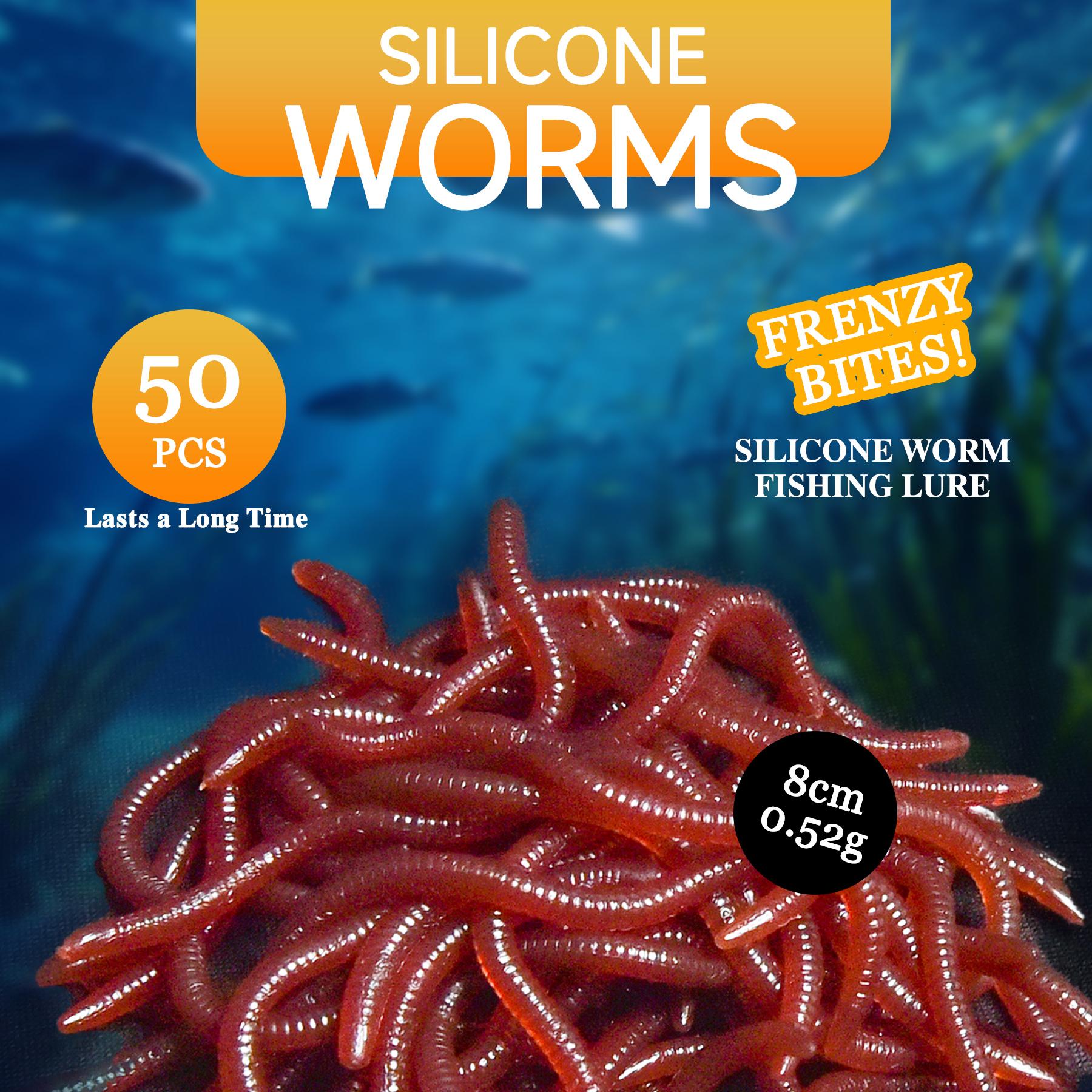 50Pcs Artificial Silicone Worm Fishing Lures Bionic Red Earthworm Soft Bait Cuttable Worms for Bass Trout Carp Freshwater Saltwater Fishing Tackle 50pcs красный