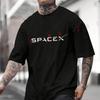 Camiseta para Hombre Spacex Letras con Acento Plateado Diseño Curvo Moto Algodón Camiseta de Hombre Cuello Redondo