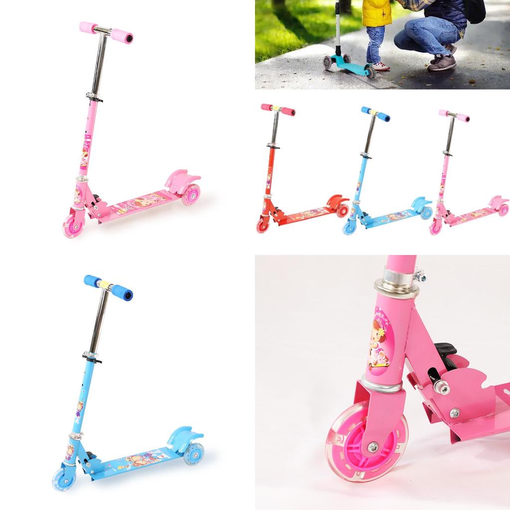 Kids Iron Frame Three Wheel Lightup Scooter With Collapsible Function For Outdoor Use