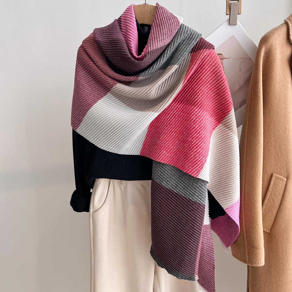 

Women Winter Cashmere Scarf Stripe Pashmina Shawls And Wraps Bufanda Hijab Travel Stoles Echarpe Warm Blanket